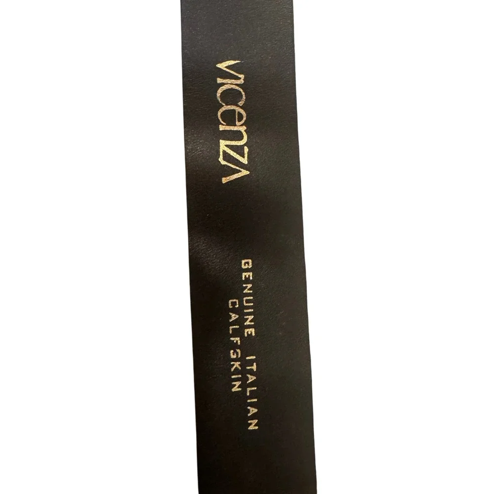 Vicenza Black Italian Calfskin Leather Belt Ornate Buckle Sz28 Sm‎ Women Vintage